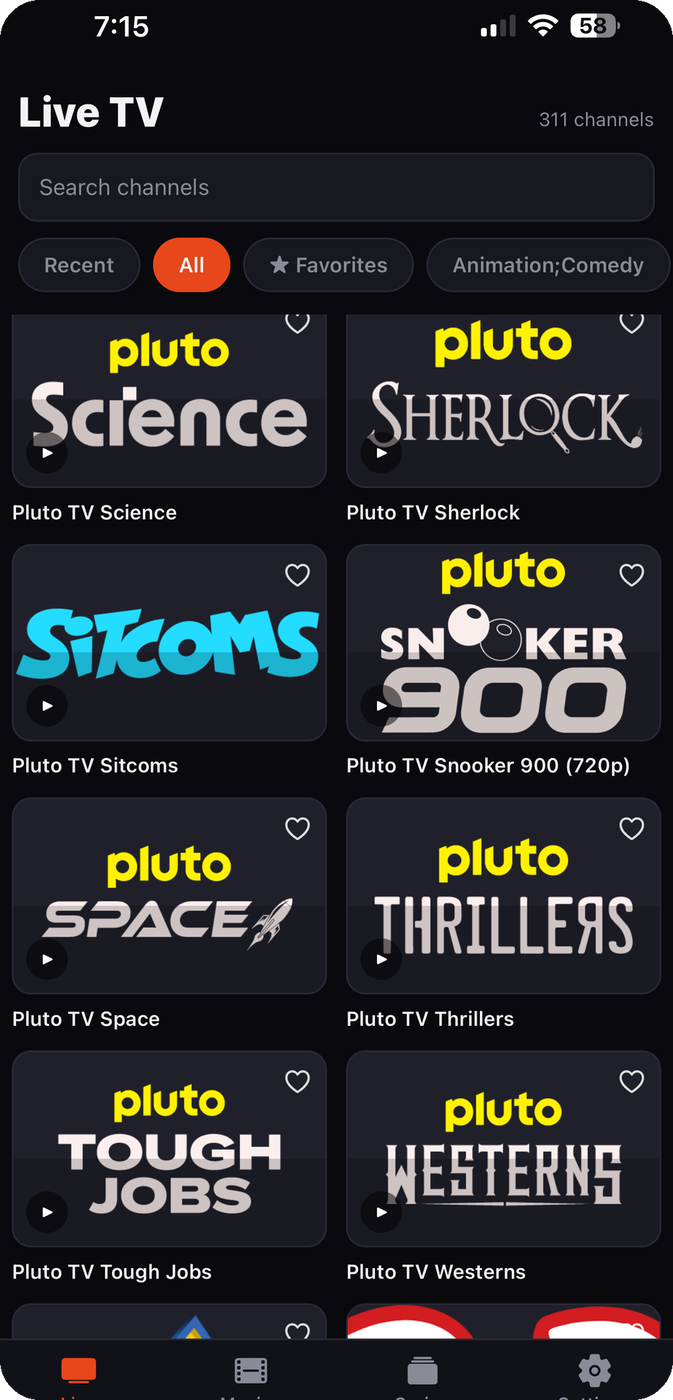 Live TV grid
